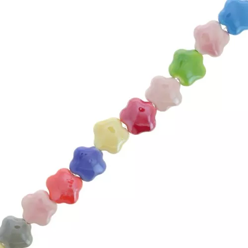 Perles fleurs en céramique 15 mm - Multicolore x32cm