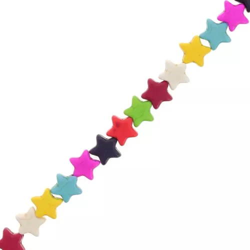Perles étoile 12 mm imitation pierre gemme teintée Howlite - Multicolore x37cm