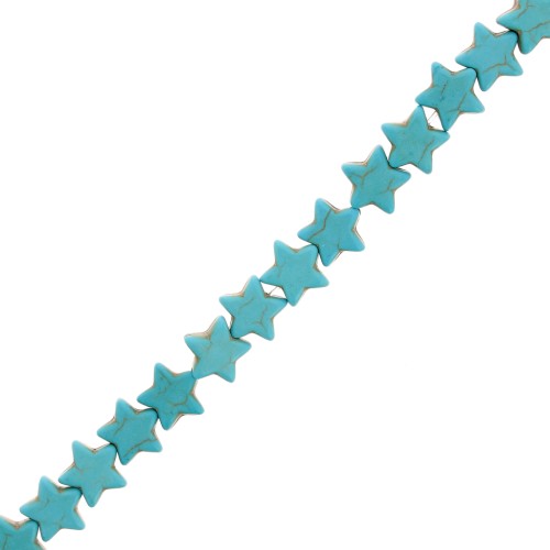 Perles étoile 12 mm imitation pierre gemme teintée Howlite - Turquoise x37cm