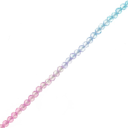 Perles rondes facettées 3 mm - Tie and dye - Bleu clair - Rose - Lilas x36cm