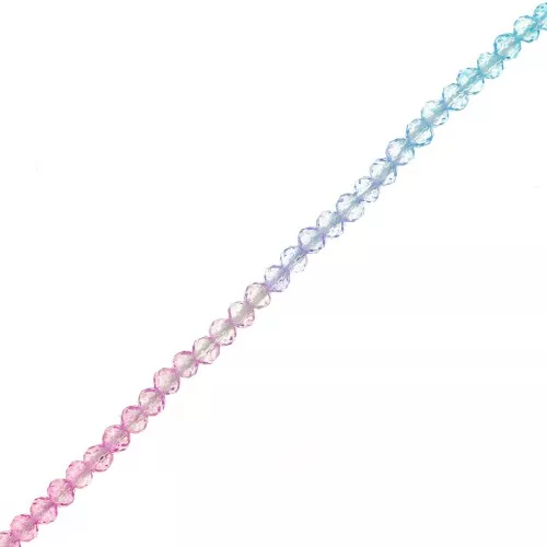 Perles rondes facettées 3 mm - Tie and dye - Bleu clair - Rose - Lilas x36cm