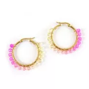 Perles rondes facettées 4 mm - Tie and dye - Fuchsia - Rose - Jaune x35cm