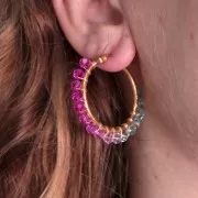 Perles rondes facettées 4 mm - Tie and dye - Violet - Vert x37cm