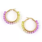 Perles rondes facettées 4 mm - Tie and dye - Violet - Vert x37cm