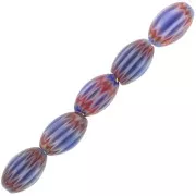 Perles chevrons olives 6x7 mm en verre- Bleu foncé - Rouge x6