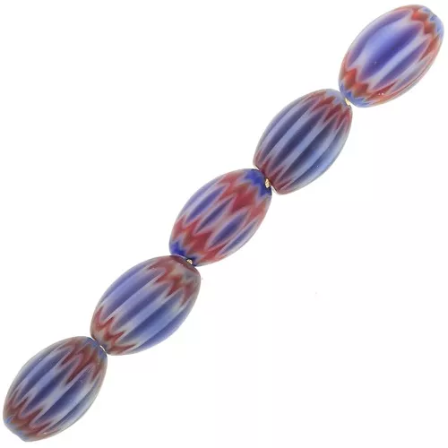 Perles chevrons olives 4x7 mm en verre- Bleu foncé - Rouge x6