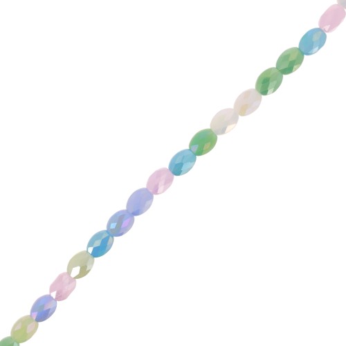 Perles ovales facettées 8x6 mm en verre - Mix Bleu - Vert x58cm