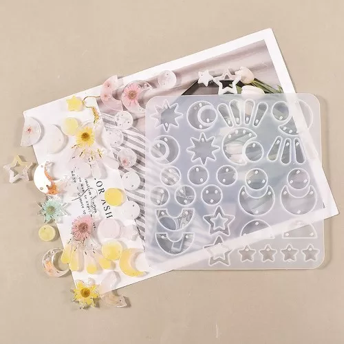 Moule silicone pour réaliser pendentifs et intercalaires en résine - Transparent