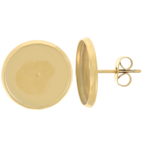 Clous d'oreilles pour cabochon fond plat 14 mm - Acier inoxydable 304 Doré x2