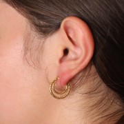 Créoles double fil 18 mm - effet corde - Acier inoxydable 304 Doré x2