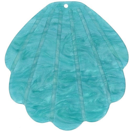 Pendentif coquillage en acétate 50x48 mm - Bleu paon nacré x1