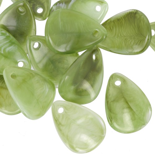 Sequins pétales de fleurs incurvés 17 mm en acrylique - Marbré olive - Blanc x15