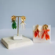 Sequins pétales de fleurs incurvés 17 mm en acrylique - Fuchsia tacheté x15