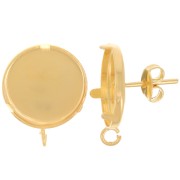Clous d'oreilles serti pour cabochon 15 mm - anneau ouvert - Doré à l'or fin x2