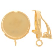 Clips d'oreilles serti pour cabochon 15 mm - anneau ouvert - Doré à l'or fin x2|raw }}
