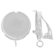 Clips d'oreilles serti pour cabochon 15 mm - anneau ouvert - Placage Argent fin x2
