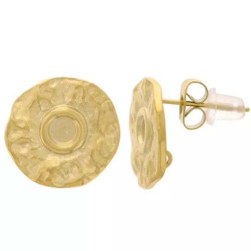 Clous d'oreilles martelé 15 mm pour cabochon 3 mm Acier inox 304L Doré x2