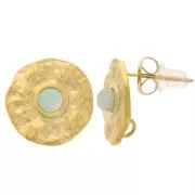 Clous d'oreilles martelé 15 mm pour cabochon 3 mm Acier inox 304L Doré x2