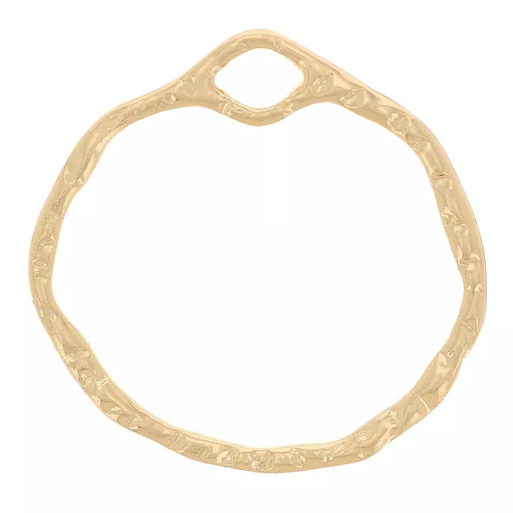 Boucles D'oreilles Clip Art Déco - Cercle Martelé Doré - Longues - Métal - Neuf Sans Emballage