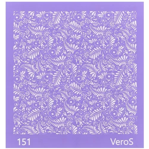 Silk Screen VeroS pour pâte polymère 90x90 mm - Motif arabesque & feuille n°151 x1