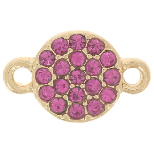 Intercalaire rond 7 mm avec strass - Doré - Fuchsia x1