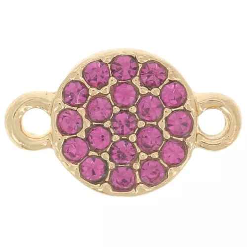 Intercalaire rond 7 mm avec strass - Doré - Fuchsia x1