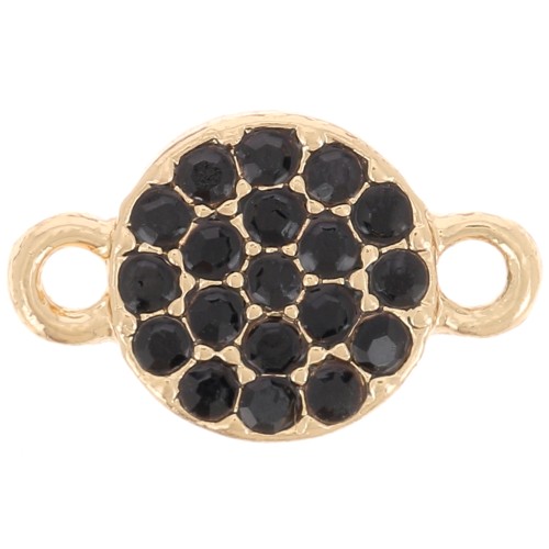 Intercalaire rond 7 mm avec strass - Doré - Noir x1
