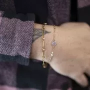 Intercalaire rond 7 mm avec strass - Doré - Vert clair x1