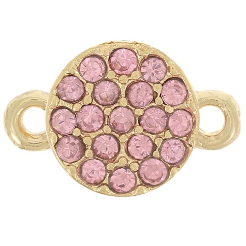 Intercalaire rond 7 mm avec strass - Doré - Rose clair x1