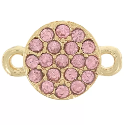 Intercalaire rond 7 mm avec strass - Doré - Rose clair x1