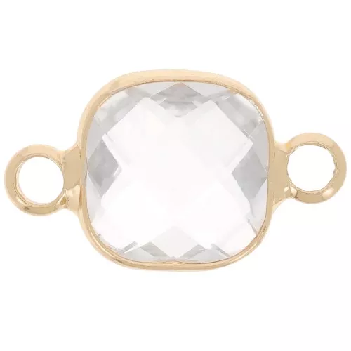 Intercalaire carré 15x9 mm en verre facetté - Doré - Transparent x1