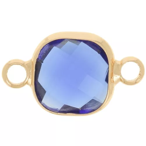 Intercalaire carré 15x9 mm en verre facetté - Doré - Bleu royal x1