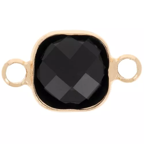 Intercalaire carré 15x9 mm en verre facetté - Doré - Noir x1