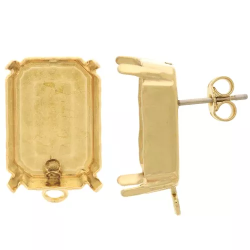 Clous d'oreilles rectangles sertis PureCrystal 4627 18x13 mm - Doré x2