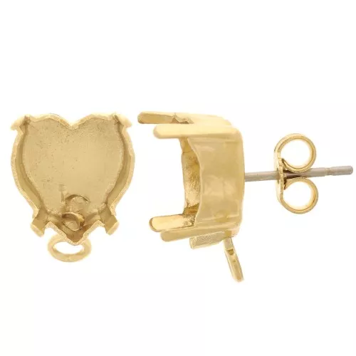Clous d'oreilles coeur serti PureCrystal 11x10 mm - Doré x2