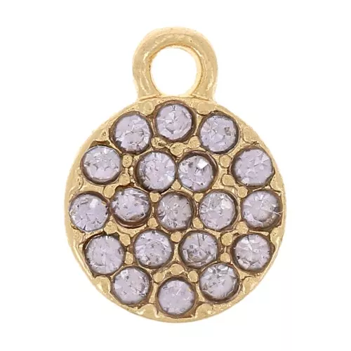 Breloque ronde 7 mm avec strass - Doré - Lilas x1