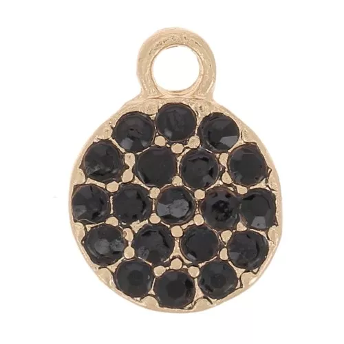 Breloque ronde 7 mm avec strass - Doré - Noir x1