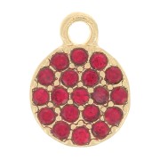 Breloque ronde 7 mm avec strass - Doré - Rouge x1