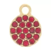 Breloque ronde 7 mm avec strass - Doré - Rouge x1