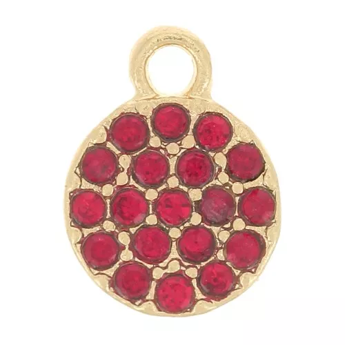 Breloque ronde 7 mm avec strass - Doré - Rouge x1