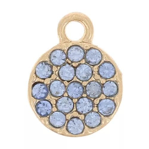 Breloque ronde 7 mm avec strass - Doré - Bleu clair x1