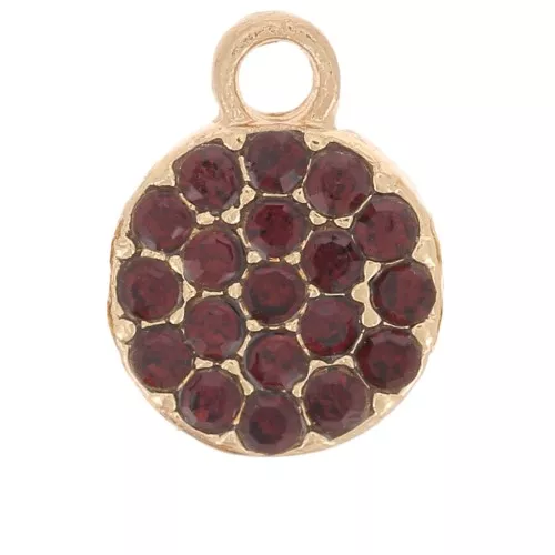 Breloque ronde 7 mm avec strass - Doré - Cognac x1