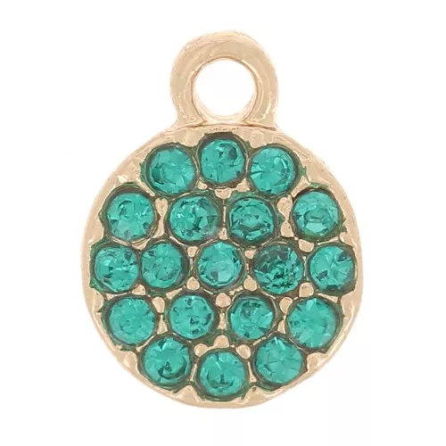 Breloque ronde 7 mm avec strass - Doré - Bleu pétrole x1