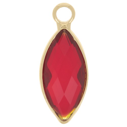 Breloque navette 19x8 mm en verre facetté - Doré - Rouge x1