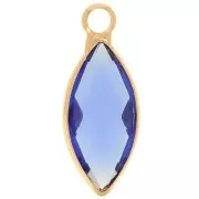 Breloque navette 19x8 mm en verre facetté - Doré - Bleu x1