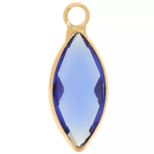 Breloque navette 19x8 mm en verre facetté - Doré - Bleu x1