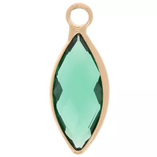 Breloque navette 19x8 mm en verre facetté - Doré - Emeraude x1