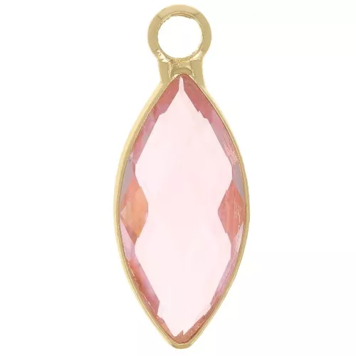 Breloque navette 19x8 mm en verre facetté - Doré - Rose x1
