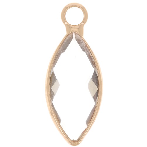 Breloque navette 19x8 mm en verre facetté - Doré - Transparent x1