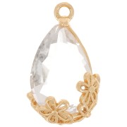 Pendentif goutte en verre facetté avec fleurs 16x9 mm - Doré - Transparent x1|raw }}